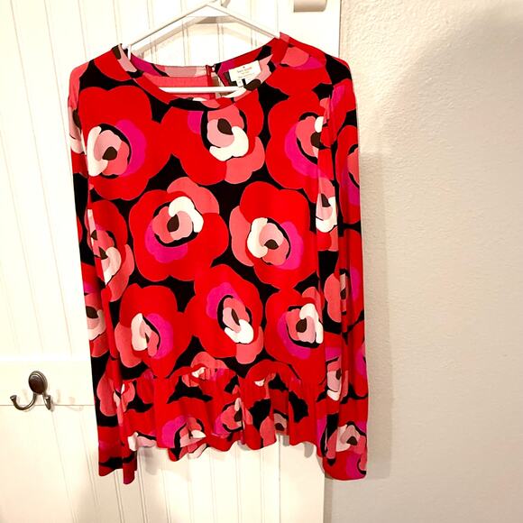 Gorgeous Bold Pink and Red Floral Kate Spade New York Blouse Size 10 - Picture 1 of 7
